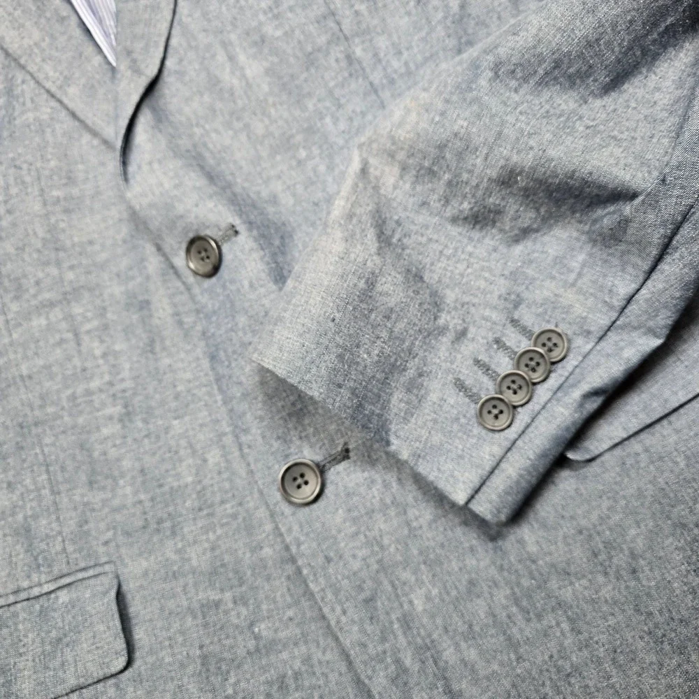 Banana Republic Chambray Blazer Mens 44R 44 Blue Cotton Tailored Slim Sport Coat